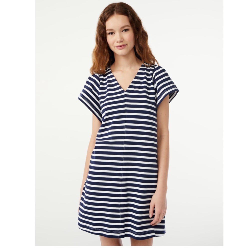 NWT Free Assembly nautical navy and white stripe dress size large